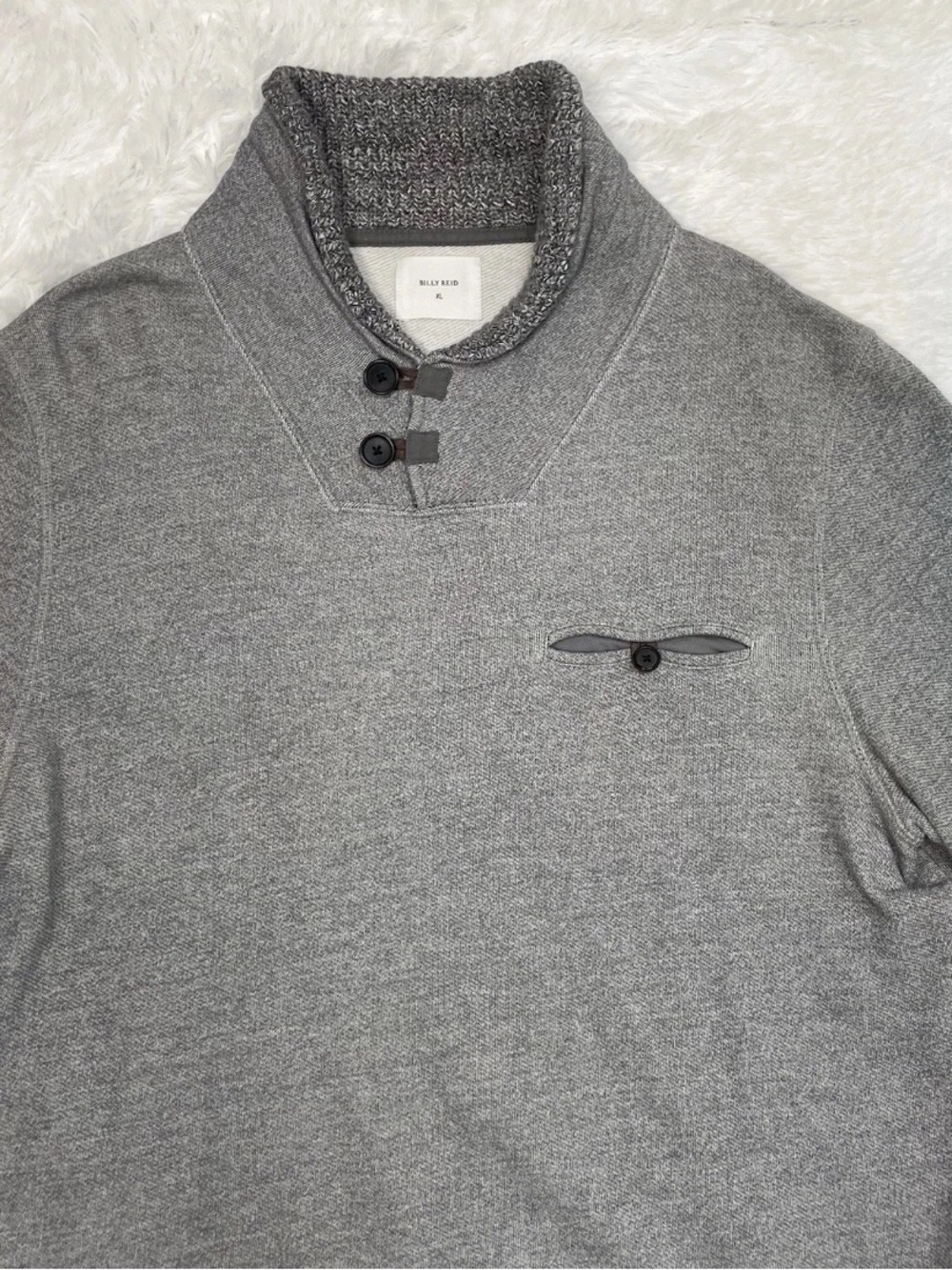 Billy Reid Shiloh Shawl Collar Sweater Men’s Size XL Heather Gray Designer - Picture 4 of 9